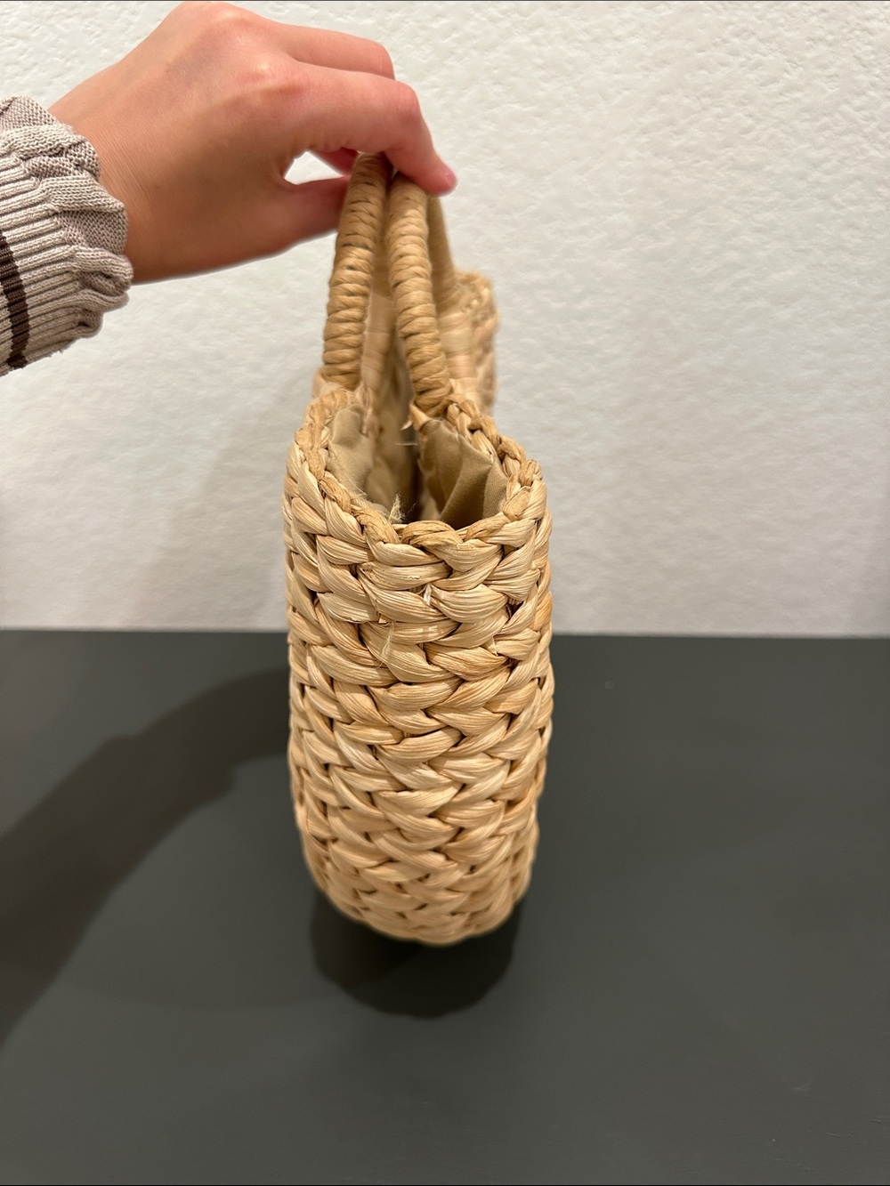 Woven Straw Circle-Handle Tote Bag in Natural - Picture 2 of 3